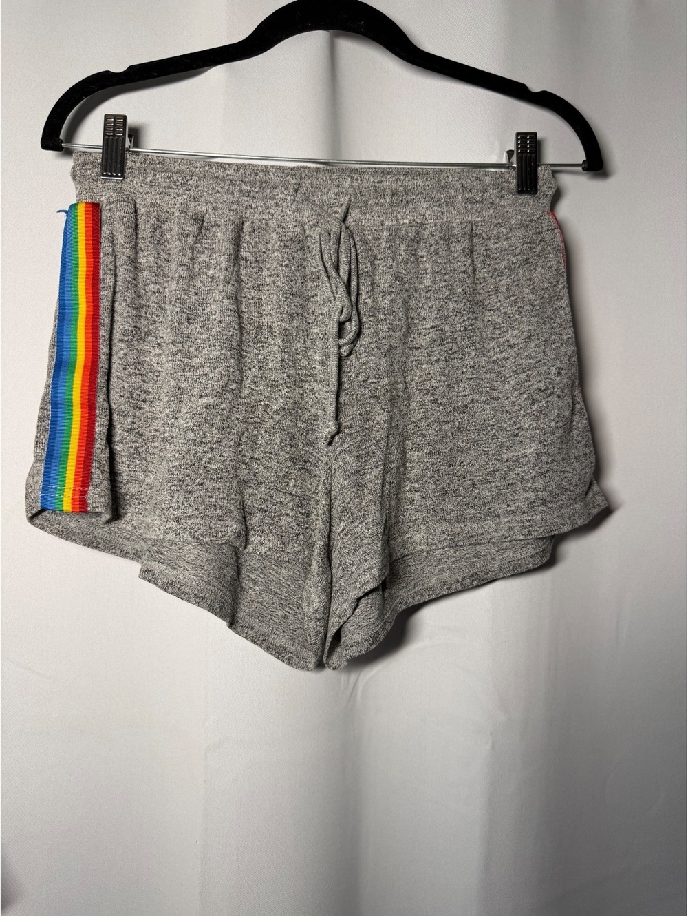 Free Press Women's Grey Sweatshirt and Shorts Lounge Set with Rainbow Stripe - Picture 3 of 7
